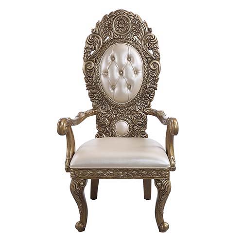 Constantine - Arm Chair (Set of 2) - Synthetic Leather , Brown & Gold, alternate view 3 with wood construction