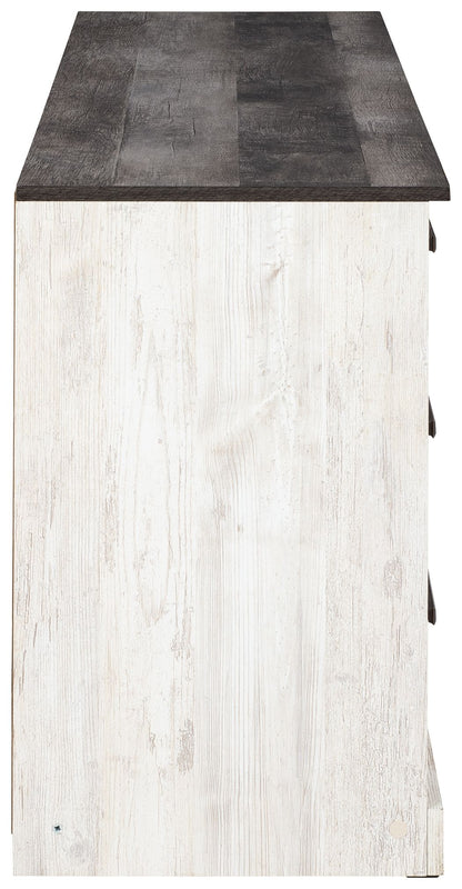 Shawburn - Six Drawer Dresser - Pewter-tone pulls - White / Black / Gray, alternate view 5 with engineered wood