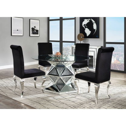 Noralie - 52" Round Dining Table - Mirrored & Faux Diamonds, alternate view 4 with wood construction