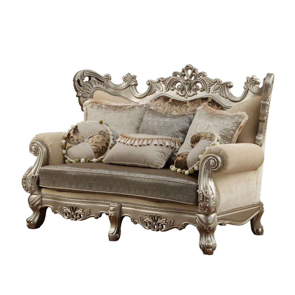Ranita - Loveseat With 6 Pillows - Fabric & Champagne
