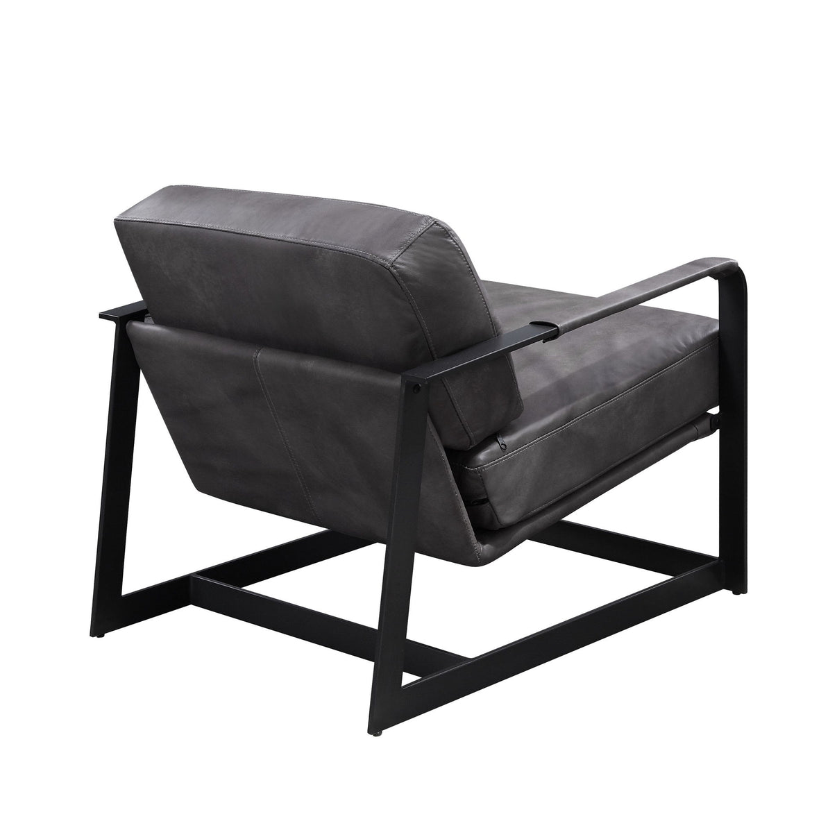 Locnos - Accent Chair - Gray Top Grain Leather & Black, alternate view 3 with cotton fabric