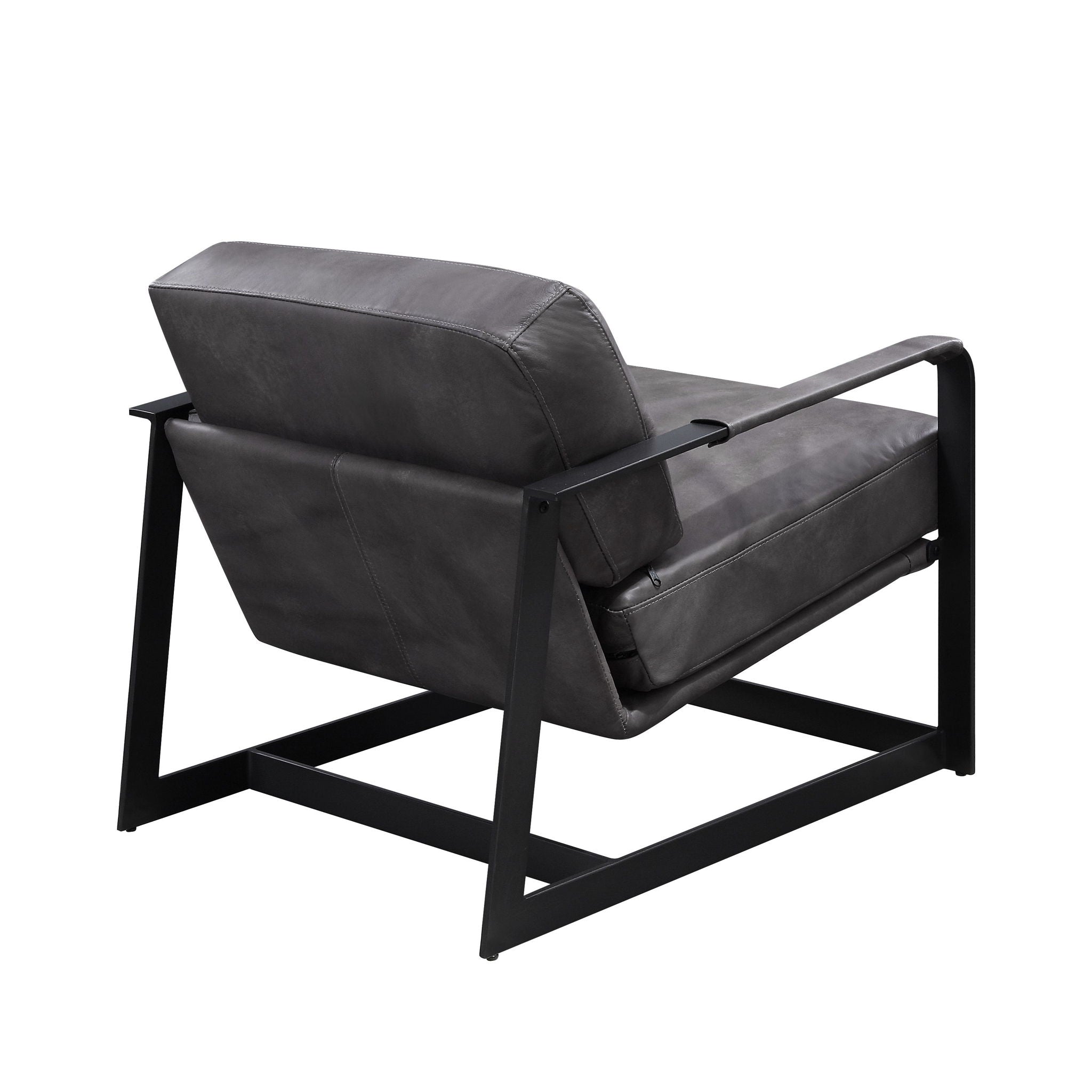 Locnos - Accent Chair - Gray Top Grain Leather & Black, alternate view 3 with cotton fabric