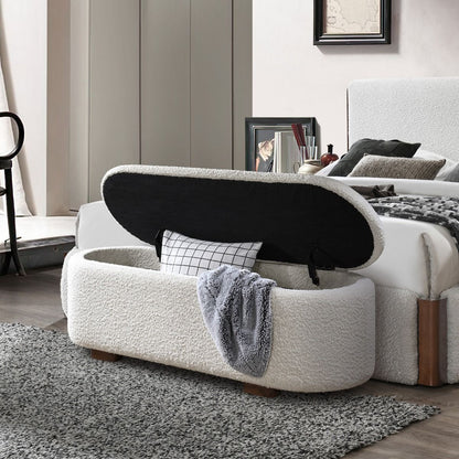 Sandro - Bench With Storage - Beige Boucle & Walnut, alternate view 5 with linen fabric