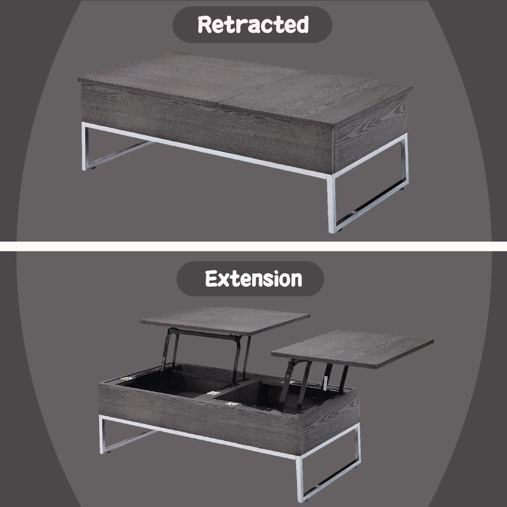 Iban - Coffee Table With Lift Top - Gray Oak & Chrome, alternate view 4 with wood construction
