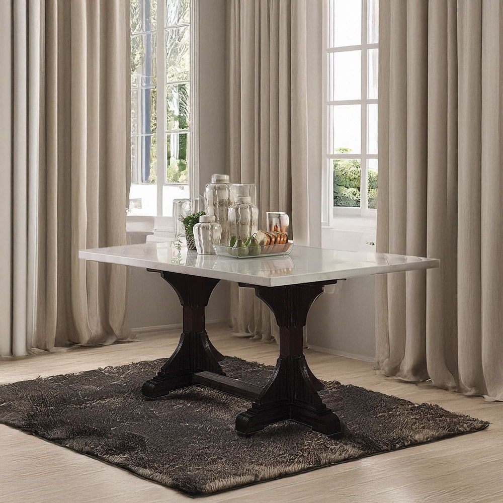 Gerardo - 30" Dining Table - White Marble Top & Weathered Espresso, product view with wood construction