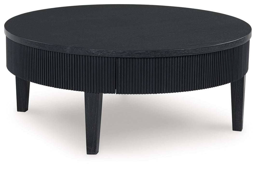 Marstream - Round Cocktail Table - Black, product view with wood construction