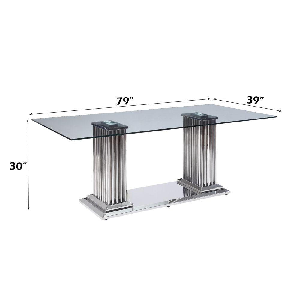Cyrene - Dining Table - Clear Glass Top & Stainless Steel, alternate view 2
