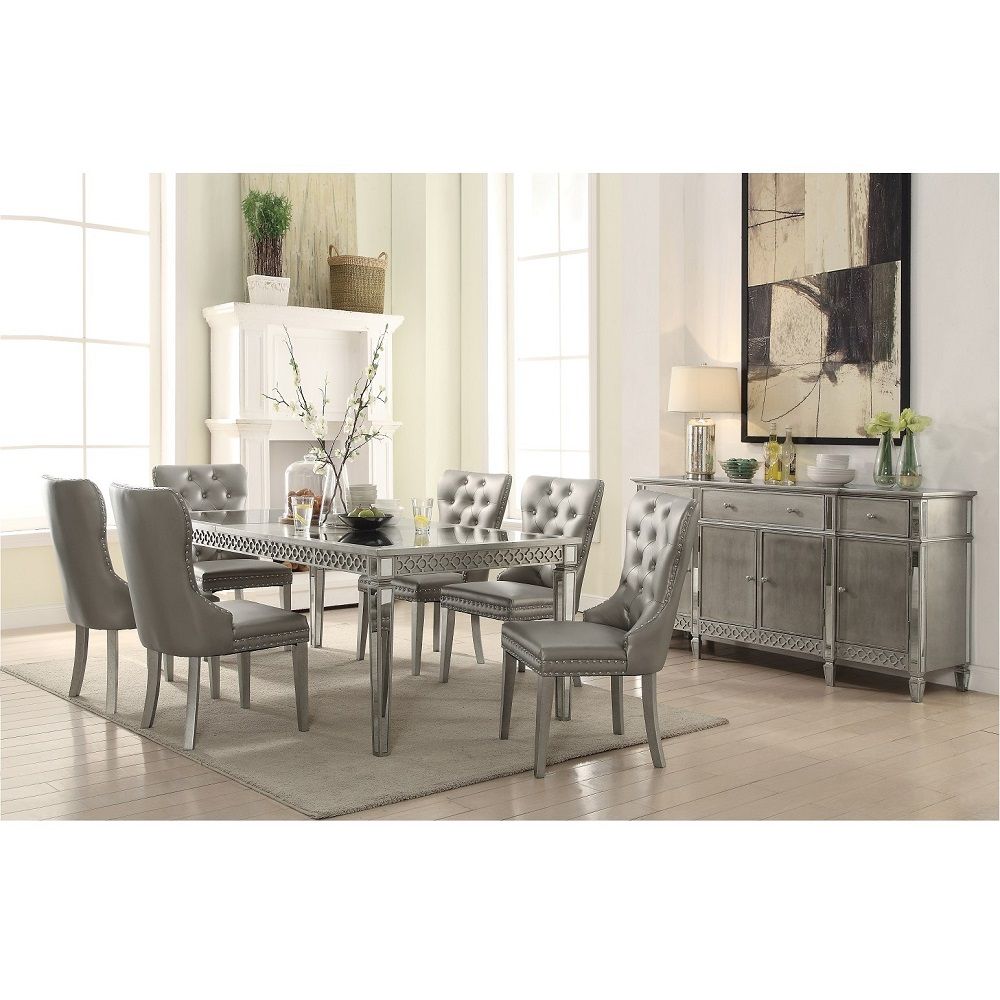 Kacela - Dining Table - Mirrored & Champagne, alternate view 2 with wood construction
