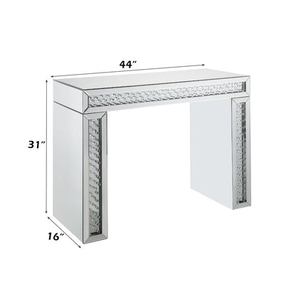 Nysa - 31" Vanity Desk - Mirrored & Faux Crystals, alternate view 3 with wood construction