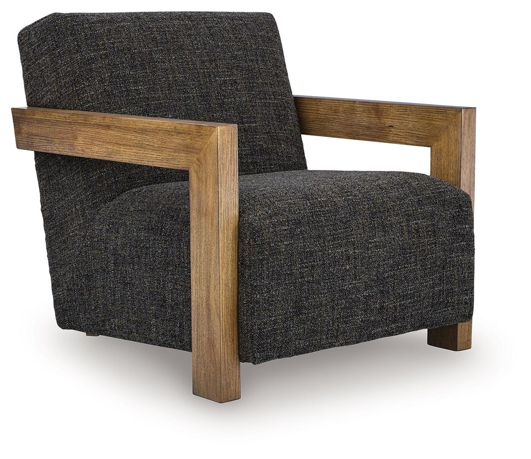 Dorney - Accent Chair - Charcoal / Brown, product view with polyester fabric