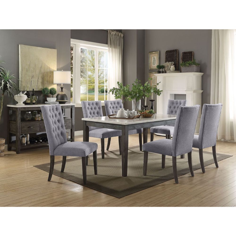 Merel - Dining Table - White Marble Top & Gray Oak, alternate view 2 with wood construction