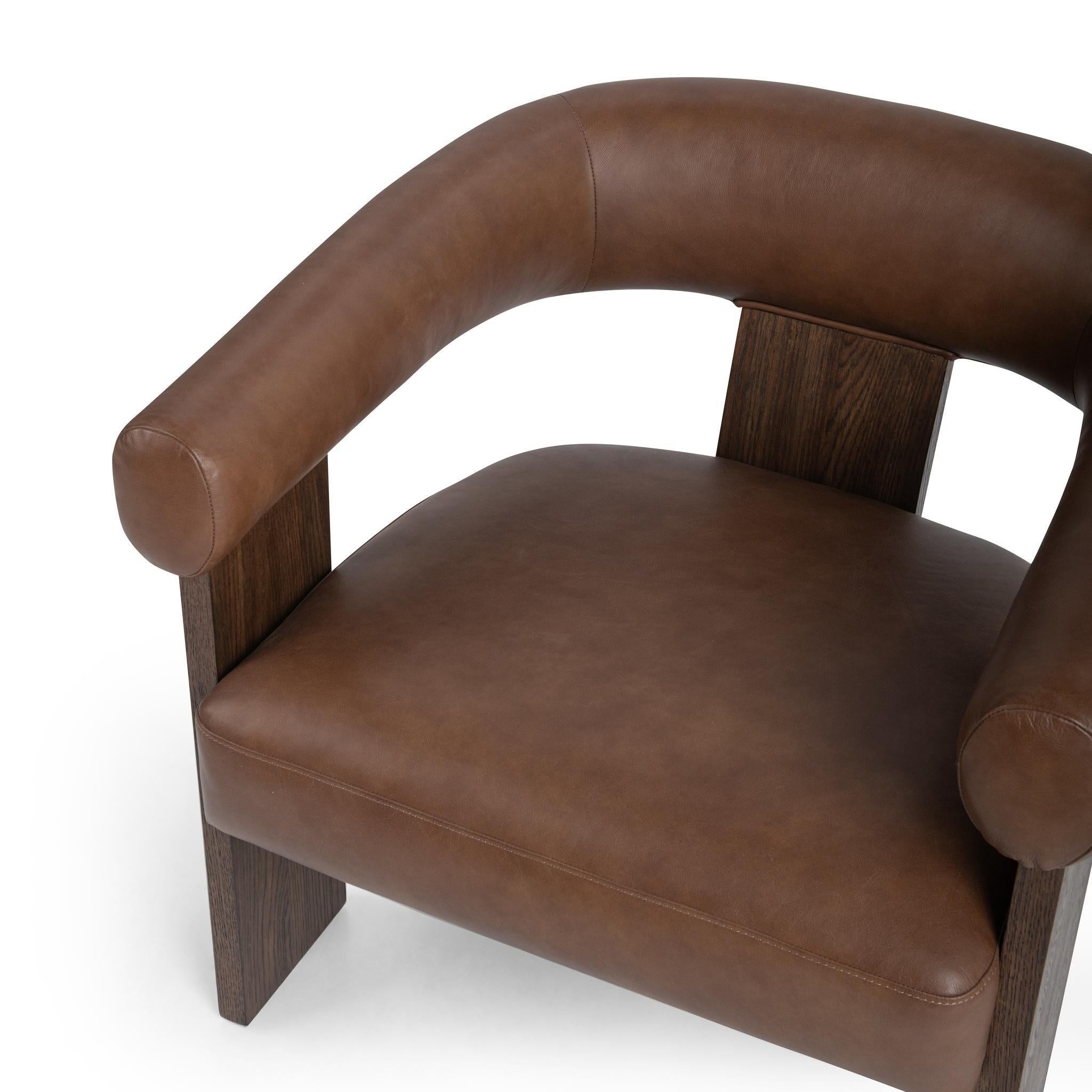 Julina - Accent Chair - Rich Cocoa, alternate view 2 with top-grain leather