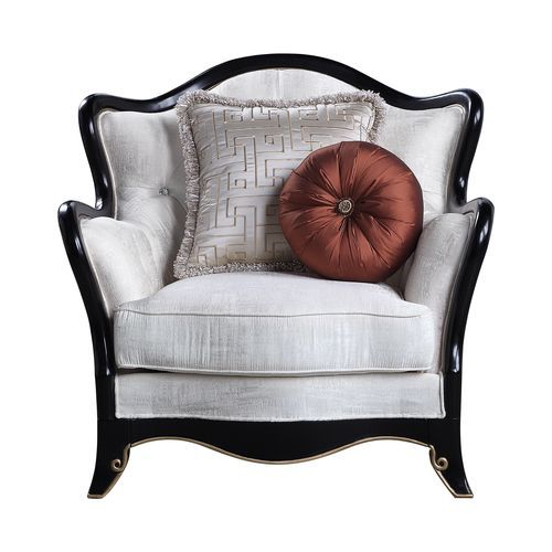 Nurmive - Chair With 2 Pillows - Beige Fabric, alternate view 2 with wood construction