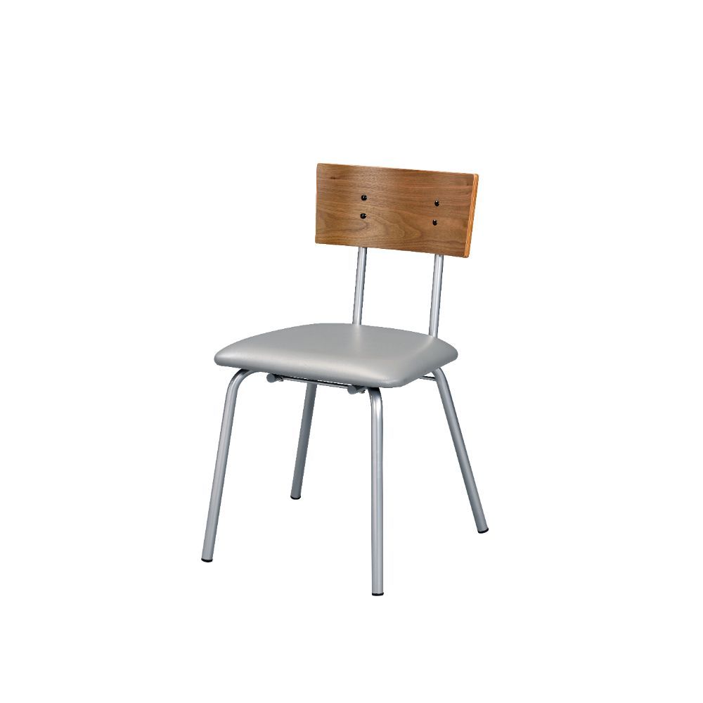 Jurgen - Side Chair (Set of 2) - Gray Synthetic Leather, Oak & Silver, product view with wood construction
