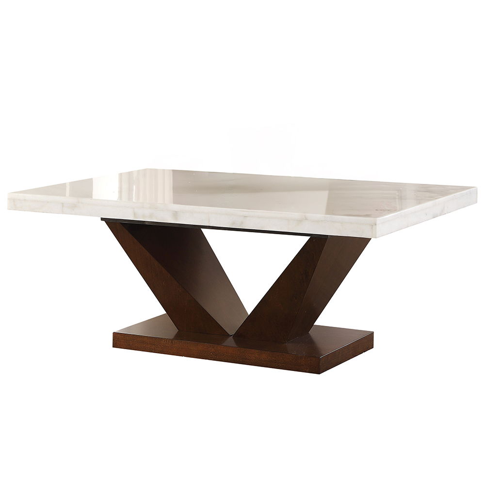 Forbes - Coffee Table - White Natural Marble Top & Walnut, alternate view 2 with wood construction