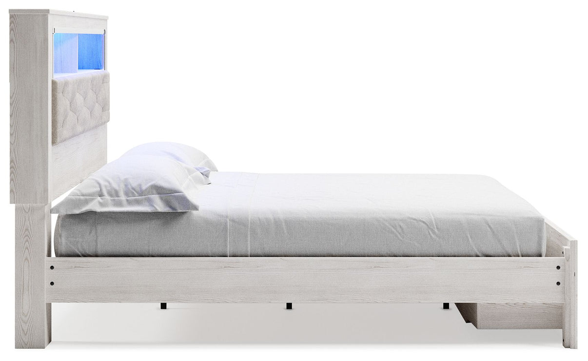 Altyra - King Upholstered Bookcase Bed With Storage - White, alternate view 6 with polyester fabric