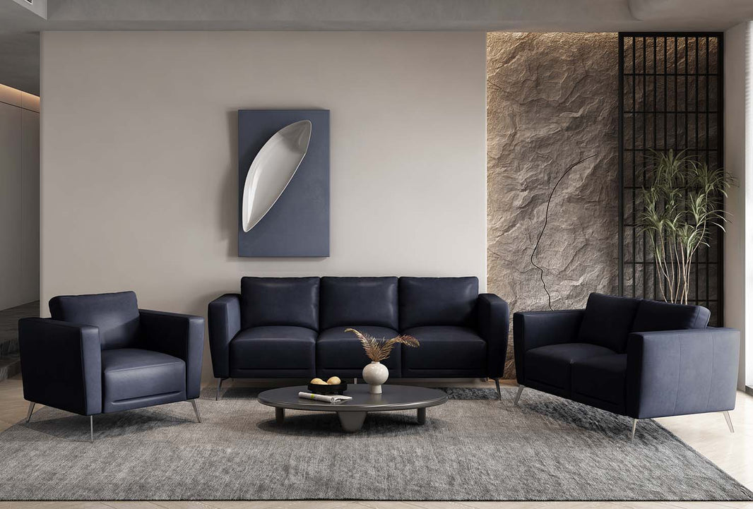 Astonic - Chair - Blue Leather, product view with top-grain leather