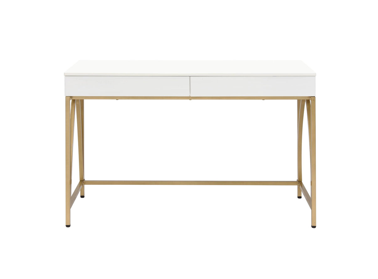 Lightmane - Vanity Desk (Same 92660) - White High Gloss & Gold, alternate view 4 with wood construction