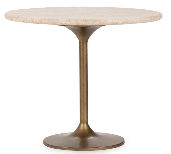 Malani - Travertine Gathering Table, product view with metal