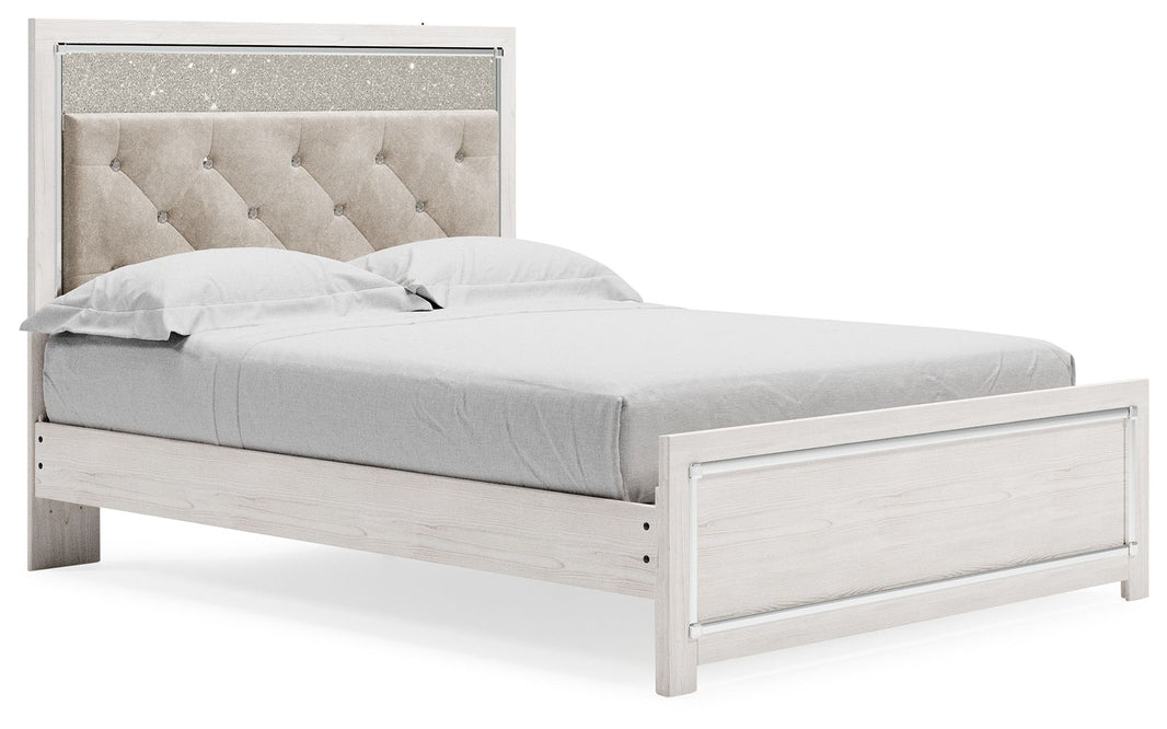 Altyra - Queen Panel Bed With Roll Slats - White, product view with polyester fabric