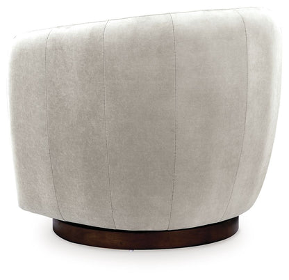 Annbury - Swivel Accent Chair - Light Beige, alternate view 2 with velvet upholstery