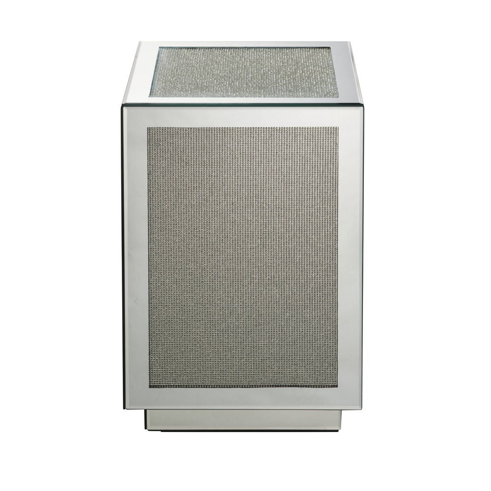 Noralie - 20" Accent Table - Mirrored, Faux Diamonds, alternate view 2 with wood construction