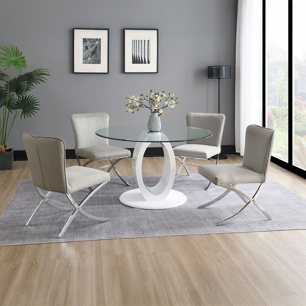 Daire - Side Chair (Set of 2) - Light Gray Velvet & Chrome, alternate view 5 with metal