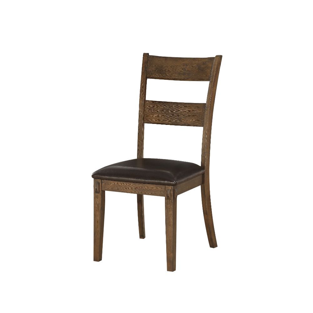 Nabirye - Side Chair (Set of 2) - Esspresso Synthetic Leather & Dark Oak, product view with wood construction