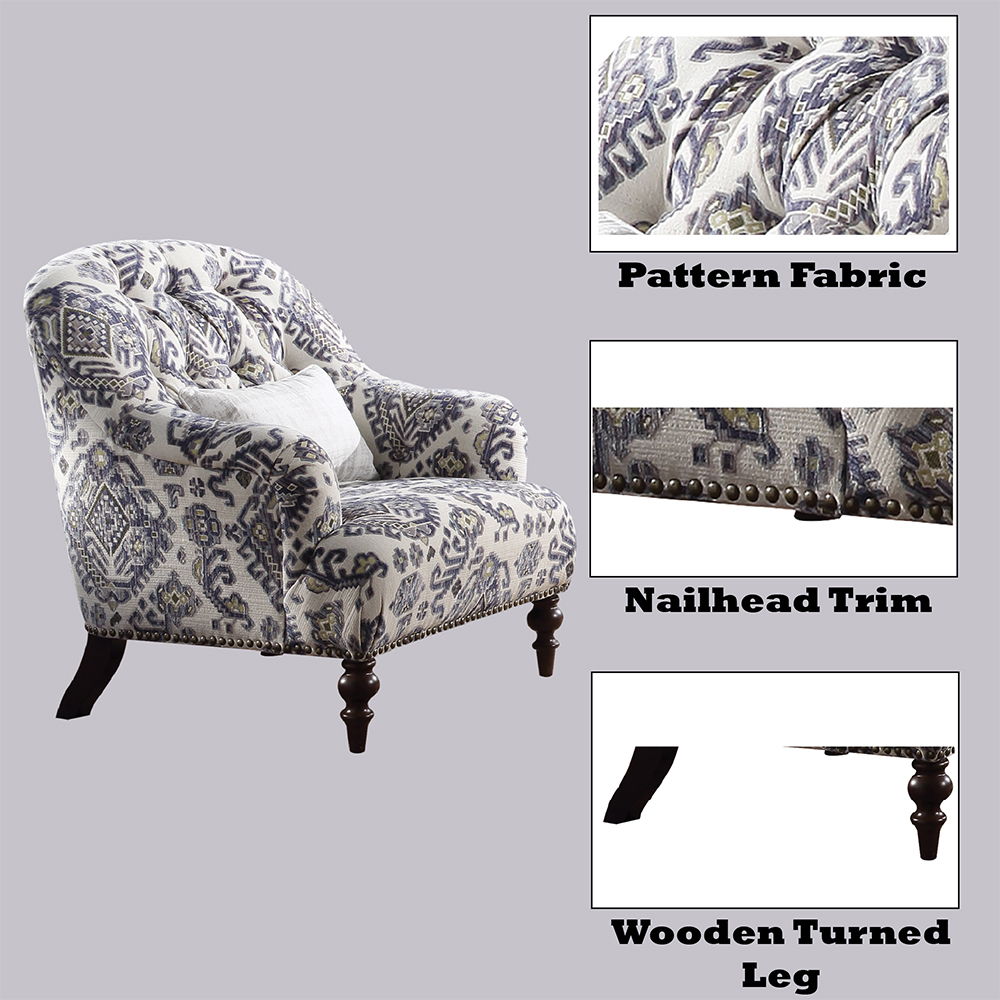 Saira - Chair With Pillow - Pattern Fabric, alternate view 3 with wood construction