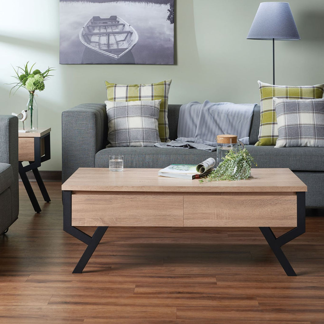 Kalina - Coffee Table - Rustic Natural & Black, product view with wood construction