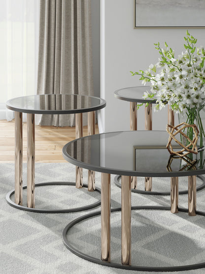 Hannerly - Occasional Table Set (Set of 3) - Black / Gold Finish, alternate view 2 with glass