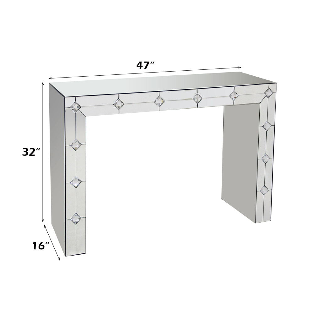 Hessa - Console Table - Mirrored & Faux Rhinestone, alternate view 2 with wood construction