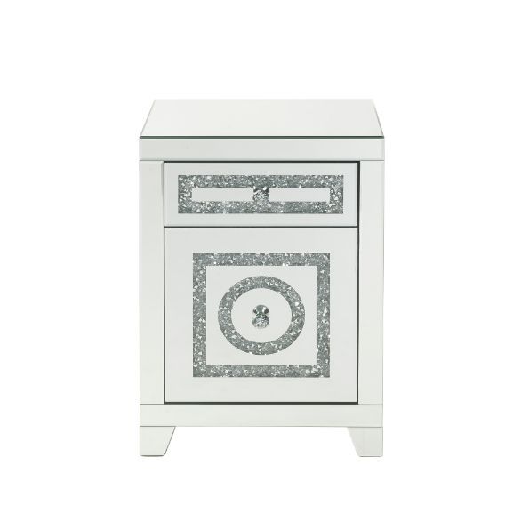 Noralie - 26"H Accent Table With Storage Drawers - Mirrored & Faux Diamonds, alternate view 2 with glass