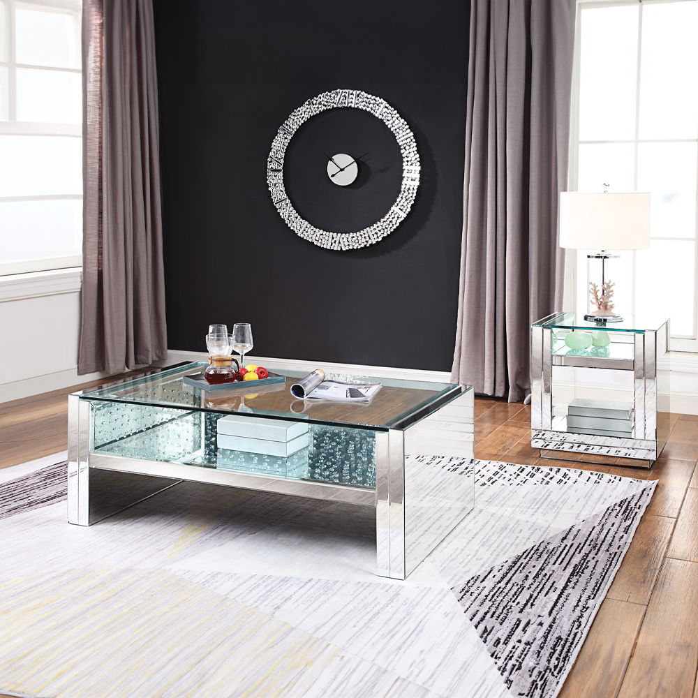 Nysa - 24" End Table - Mirrored & Faux Crystals, alternate view 4 with wood construction