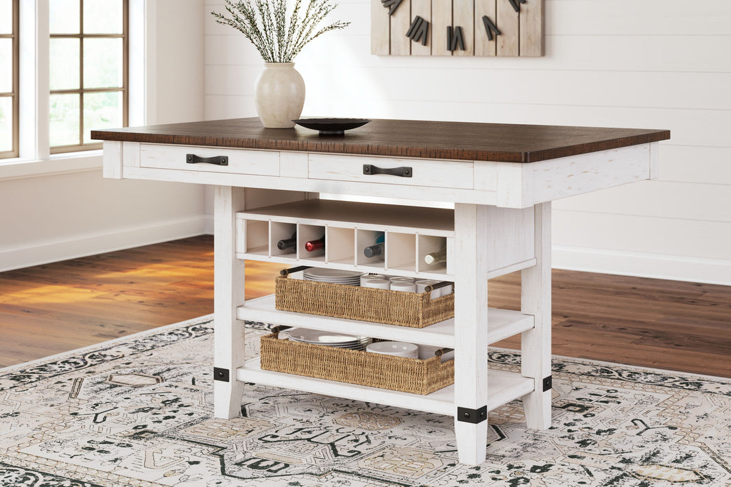 Valebeck - Rect Dining Room Counter Table With Wine Rack, alternate view 2 with metal