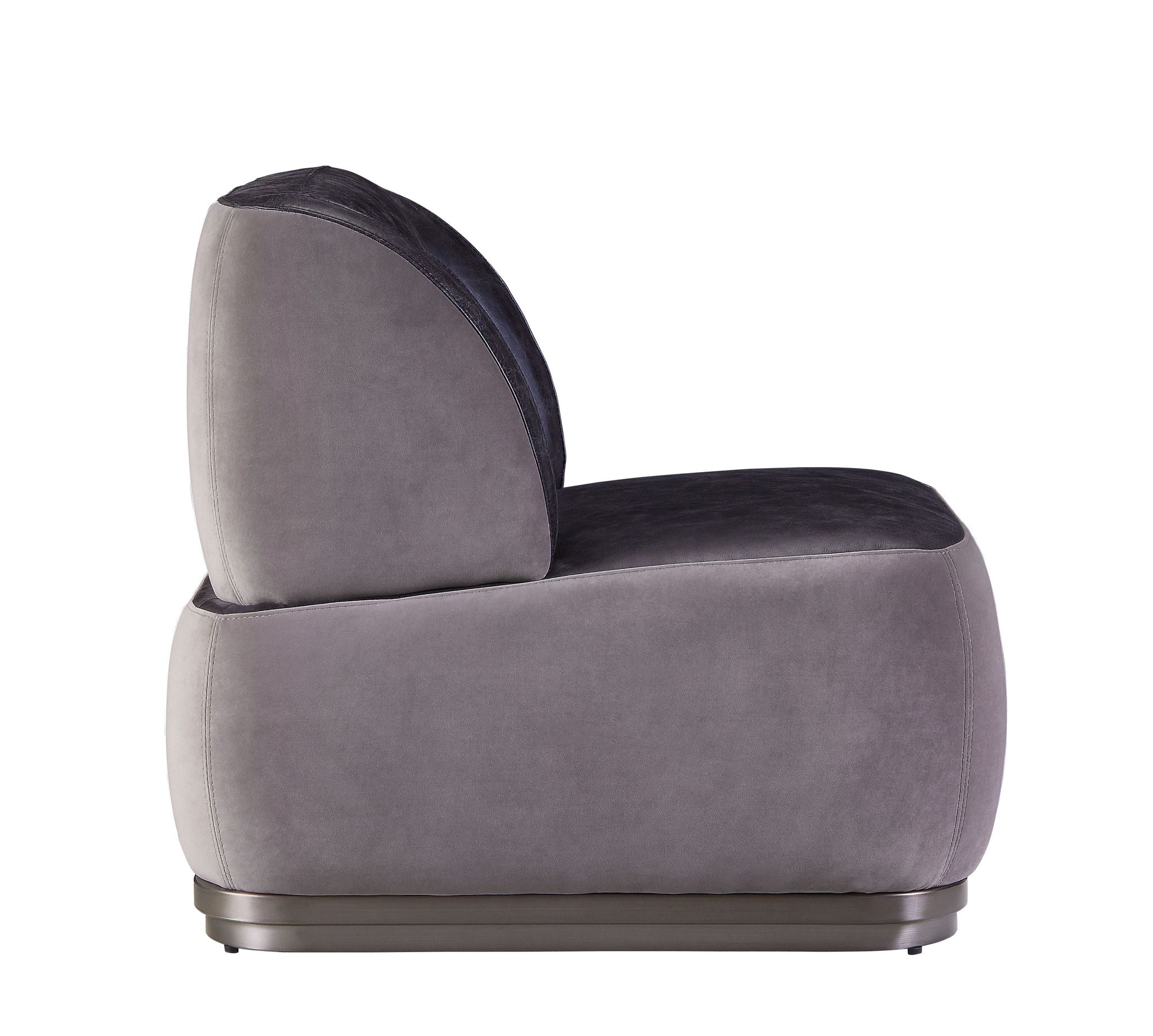 Decapree - Accent Chair - Antique Slate Top Grain Leather & Gray Velvet, alternate view 3 with wood construction