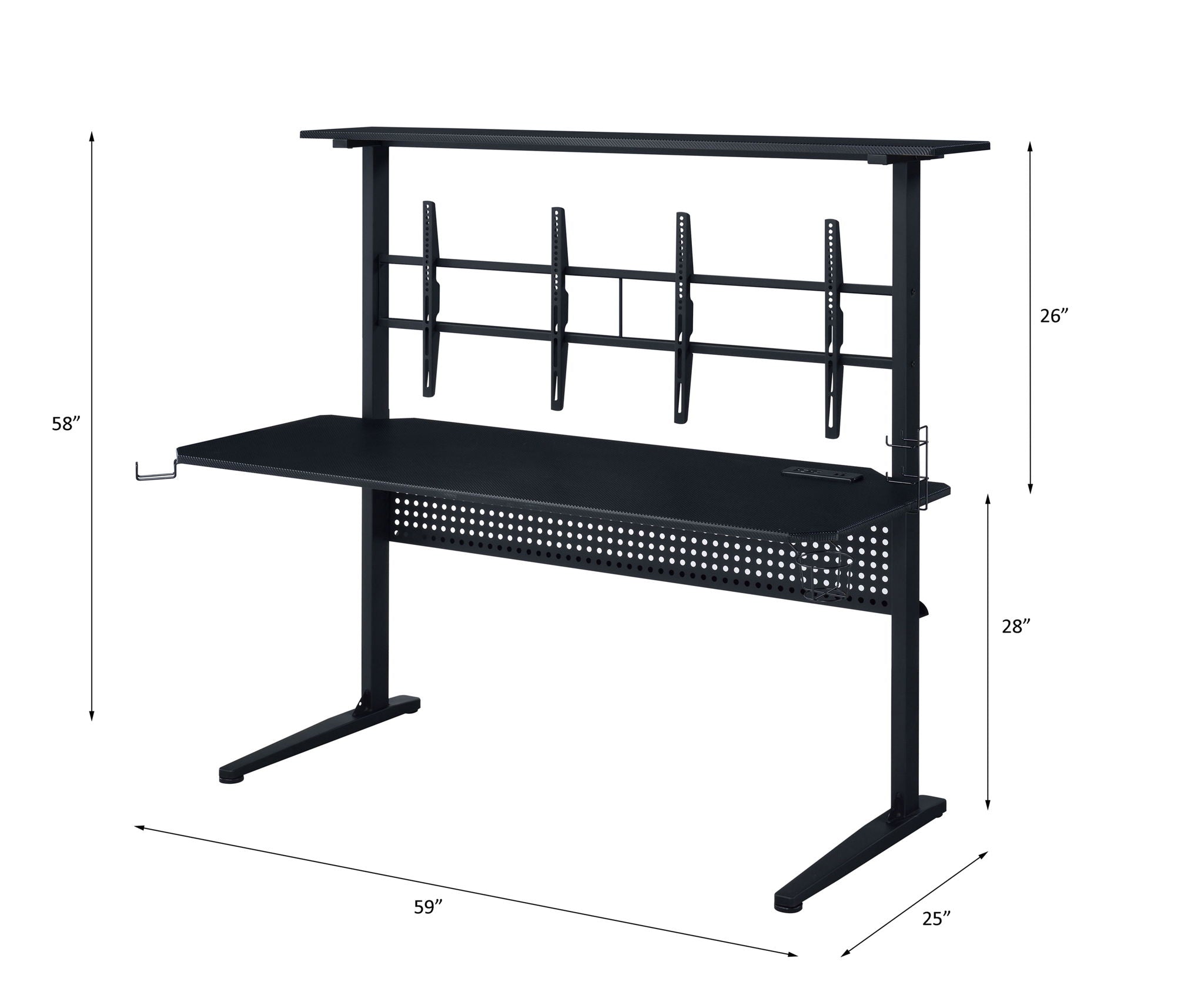Canzi - Gaming Desk With USB - Black, alternate view 3 with wood construction