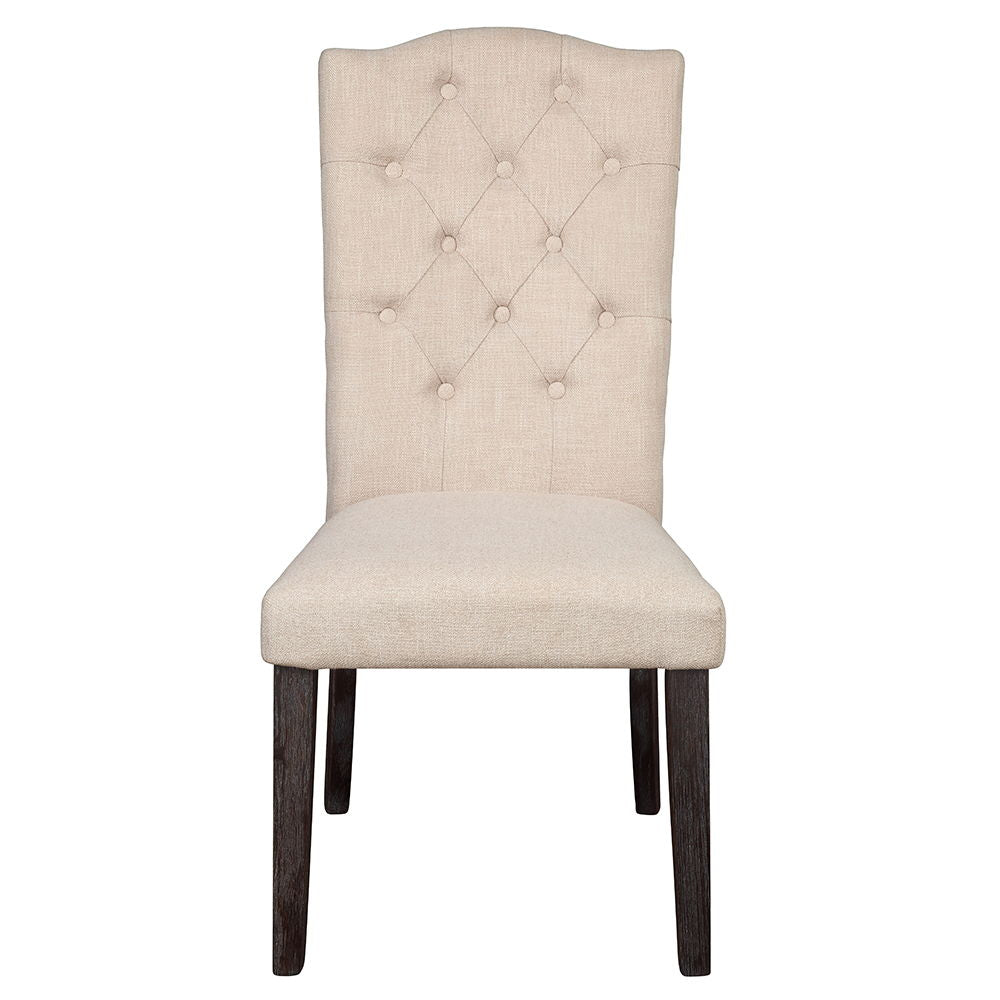 Gerardo - Side Chair (Set of 2) - Beige Linen & Weathered Espresso, alternate view 3 with wood construction