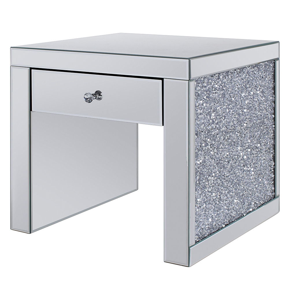 Noralie - 24" Square End Table - Mirrored & Faux Diamonds, alternate view 2 with wood construction