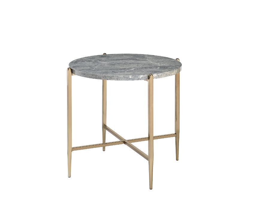 Tainte - End Table - Faux Marble Top & Champagne, product view with wood construction