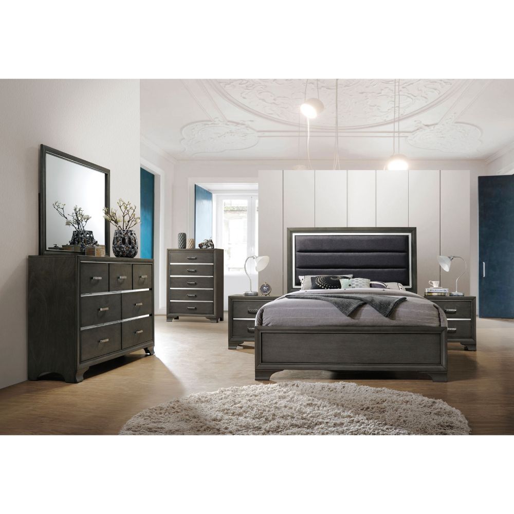 Carine II - Mirror - Gray, product view with wood construction