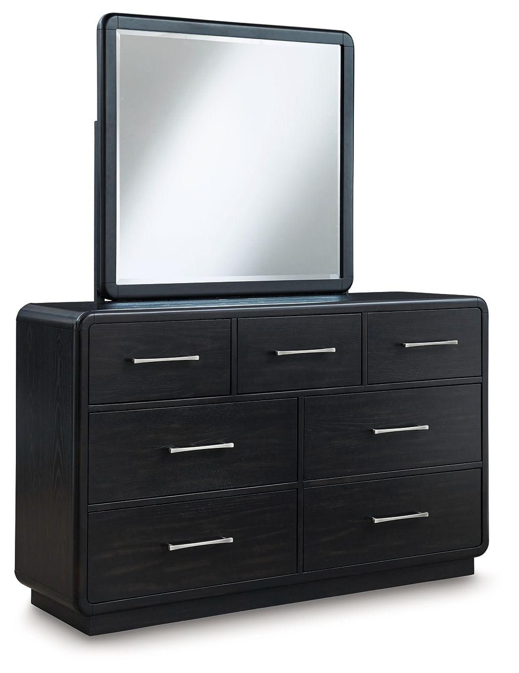Rowanbeck - Dresser And Mirror - Black, product view with wood construction