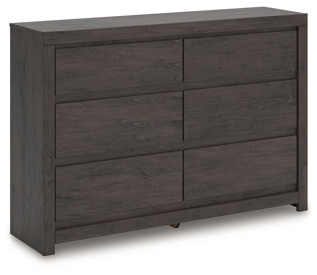 Fraluna - Six Drawer Dresser - Charcoal, product view with linen fabric