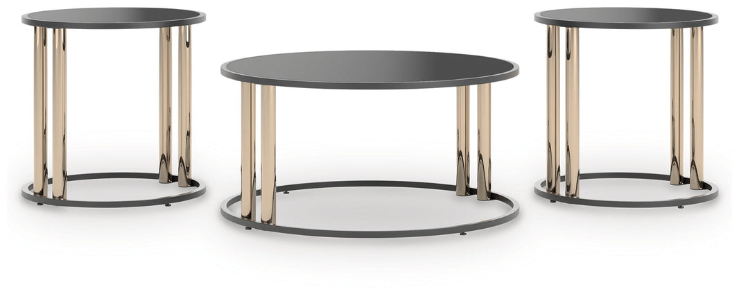 Hannerly - Occasional Table Set (Set of 3) - Black / Gold Finish, product view with glass