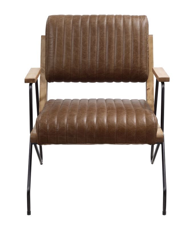 Eacnlz - Accent Chair - Cocoa Top Grain Leather & Matt Iron, product view with cotton fabric