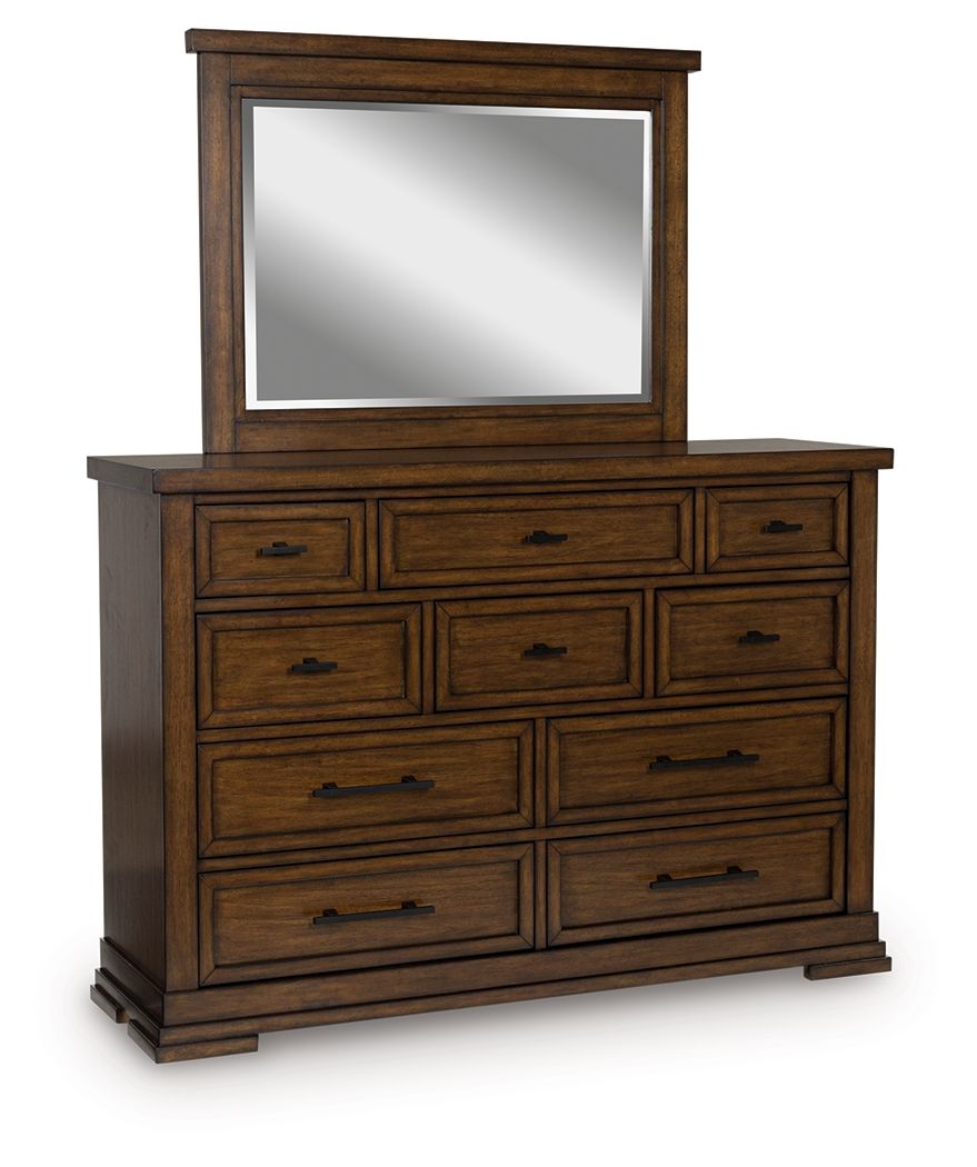 Taffenbrook - Dresser And Mirror - Medium Brown, product view with wood construction