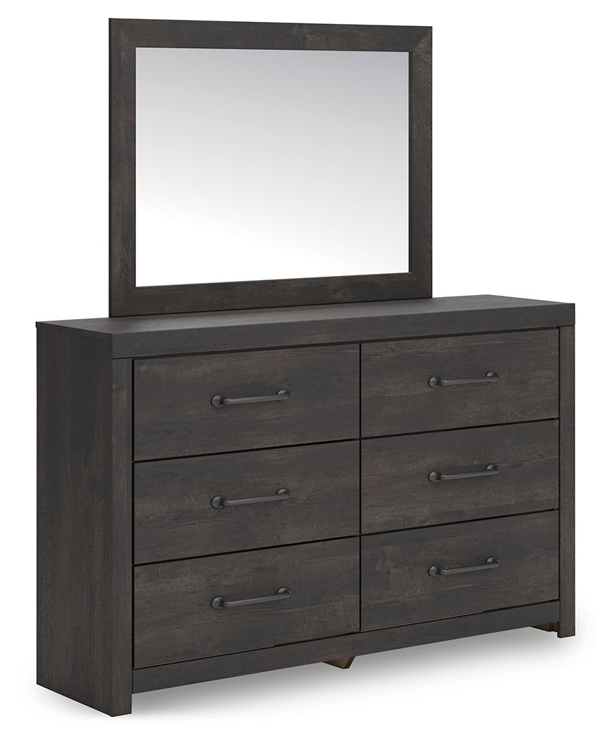 Hollivern - Dresser And Mirror - Dark Gray, product view with linen fabric