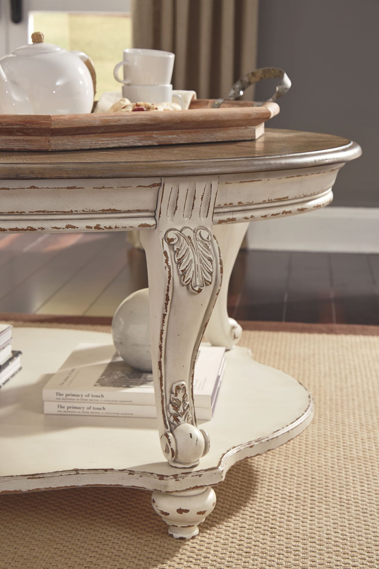 Realyn - Oval Cocktail Table - White / Brown, alternate view 4 with engineered wood