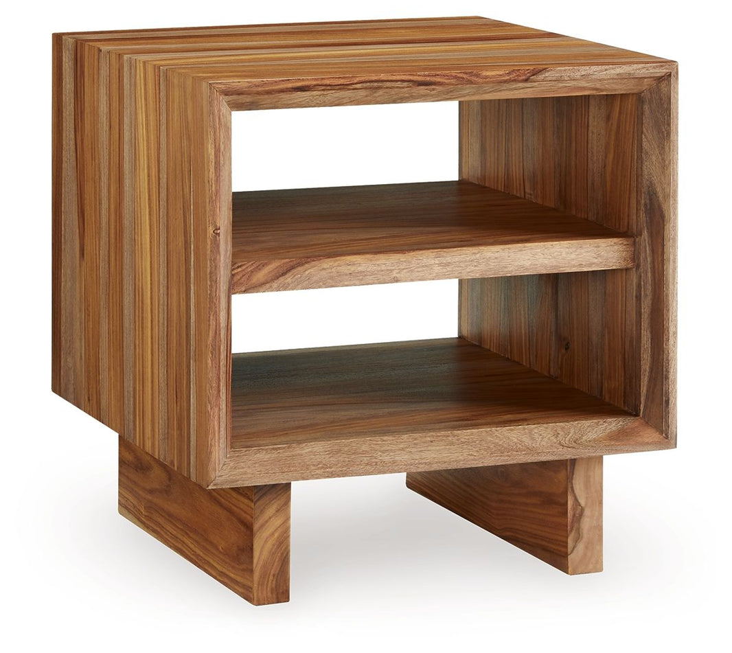 Dressonni - Square End Table - Brown, product view with wood construction