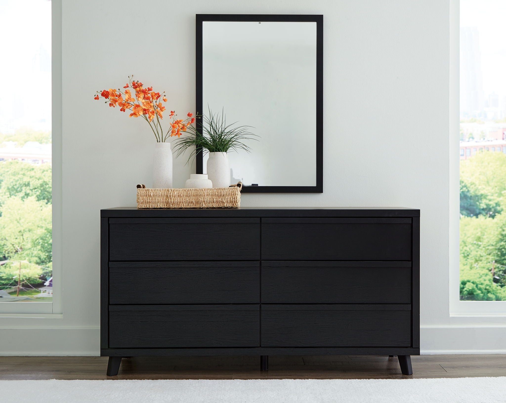 Danziar - Dresser And Mirror - Black, alternate view 3 with linen fabric